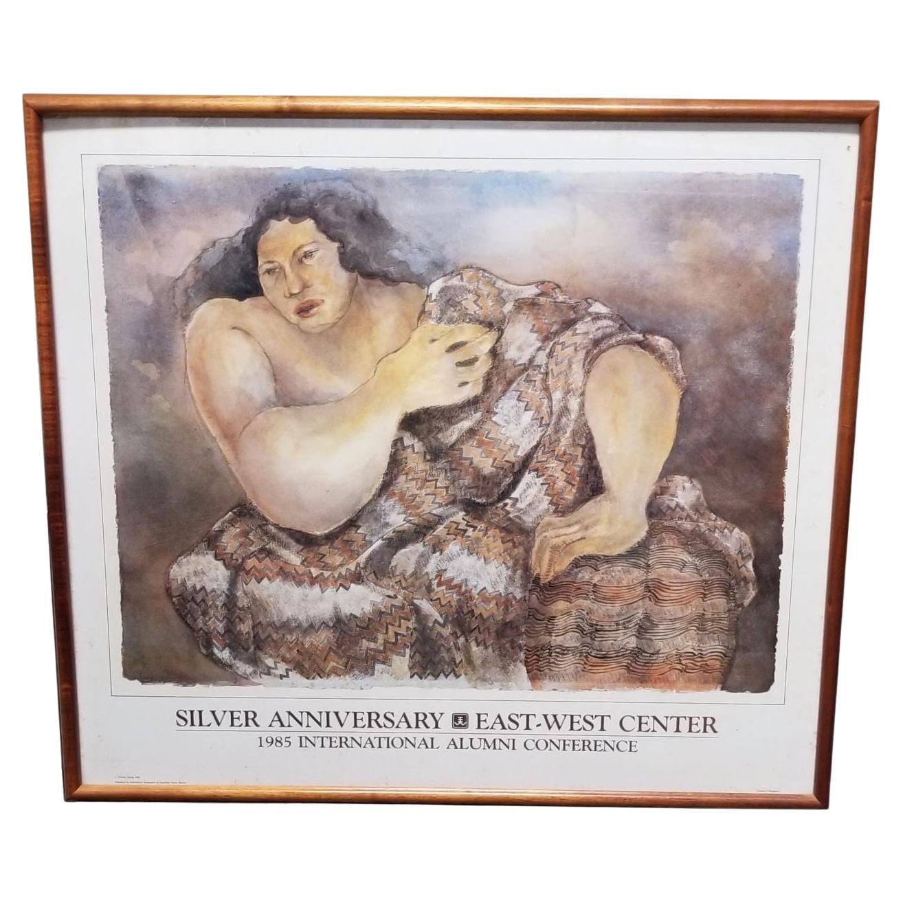 1985 East-West Center 20th Anniversary Hawaiian Art Poster Framed Yevonne Cheung For Sale