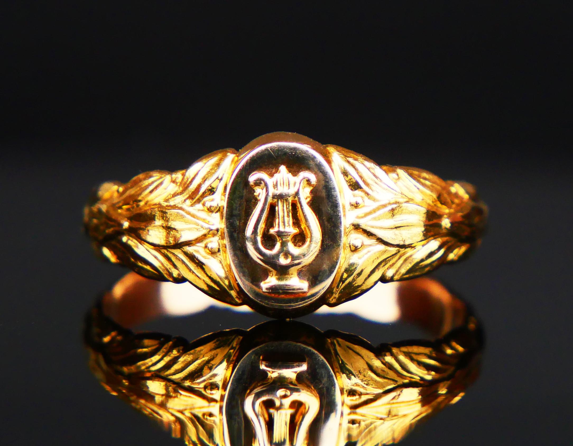 1985 Finish Lyra Ring Men Unisex Signet solid 14K Gold Ø US 9.5 /5gr For Sale 6