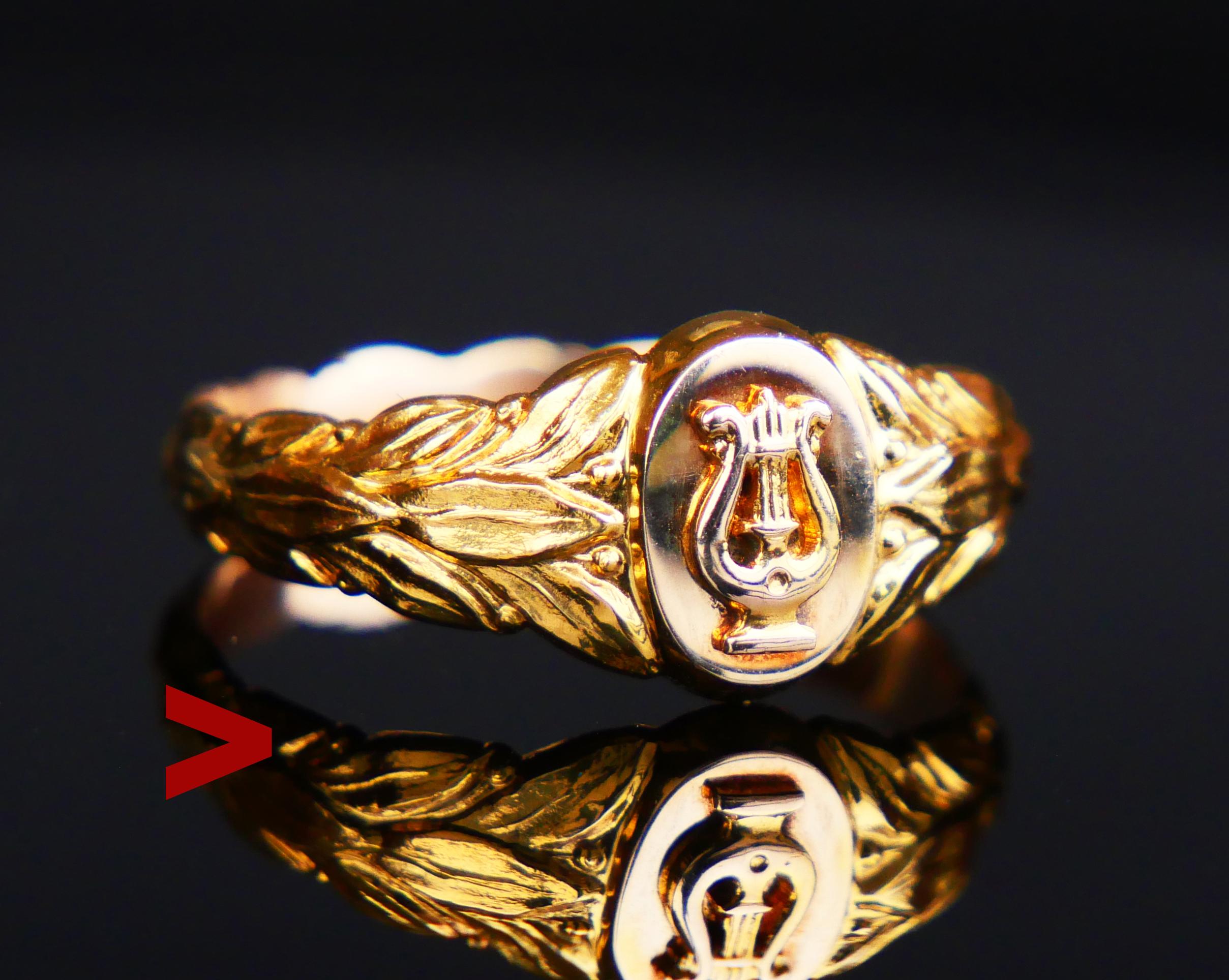 1985 Finish Lyra Ring Men Unisex Signet solid 14K Gold Ø US 9.5 /5gr For Sale 5