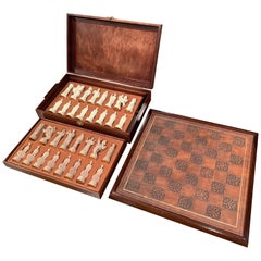 Vintage 1985 Franklin Mint "The Great Crusaders" Chess Set Game with Leather Board