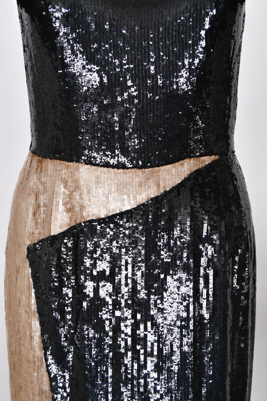 1985 Geoffrey Beene Documented Black & Gold Fully-Sequin 'Cindy Crawford' Gown For Sale 6