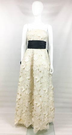 1985 Givenchy Haute Couture Silk Evening Gown With Embroidered Overlayer