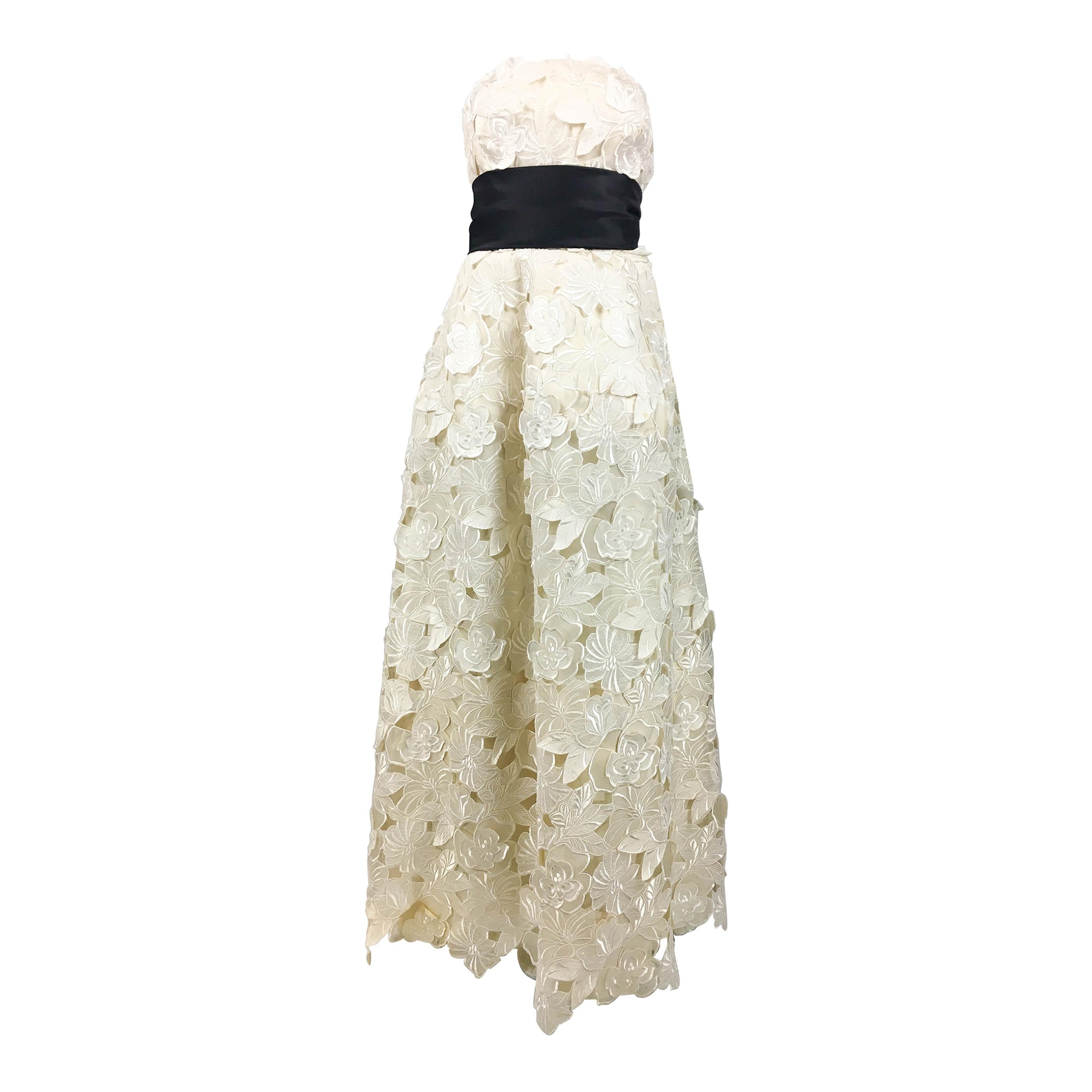 1985 Givenchy Haute Couture Silk Evening Gown With Embroidered Overlayer For Sale