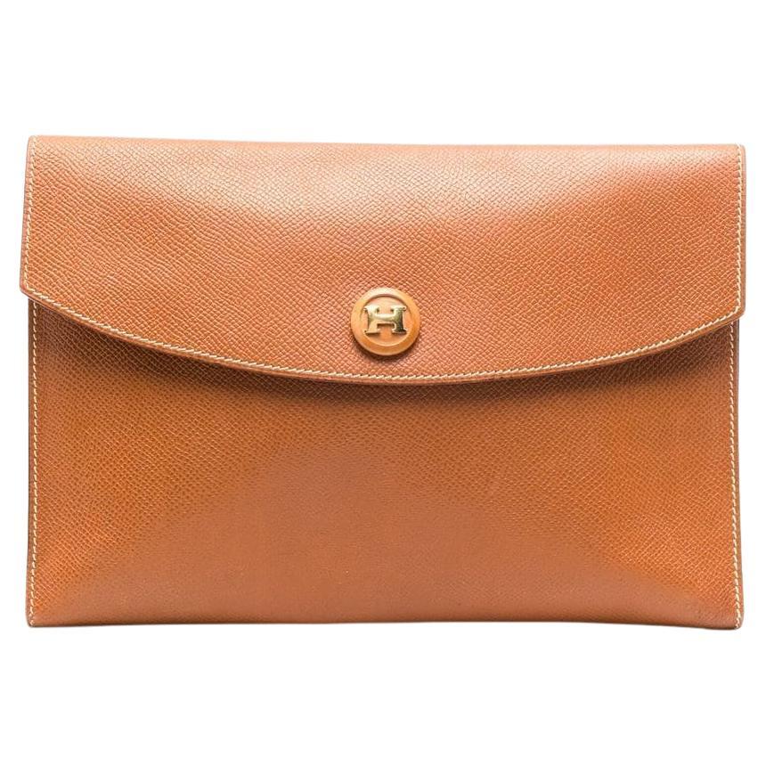 1985 Hermes Camel Courchevel Leather Rio Clutch Bag 