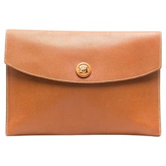 1985 Hermes Camel Courchevel Leather Rio Clutch Bag 