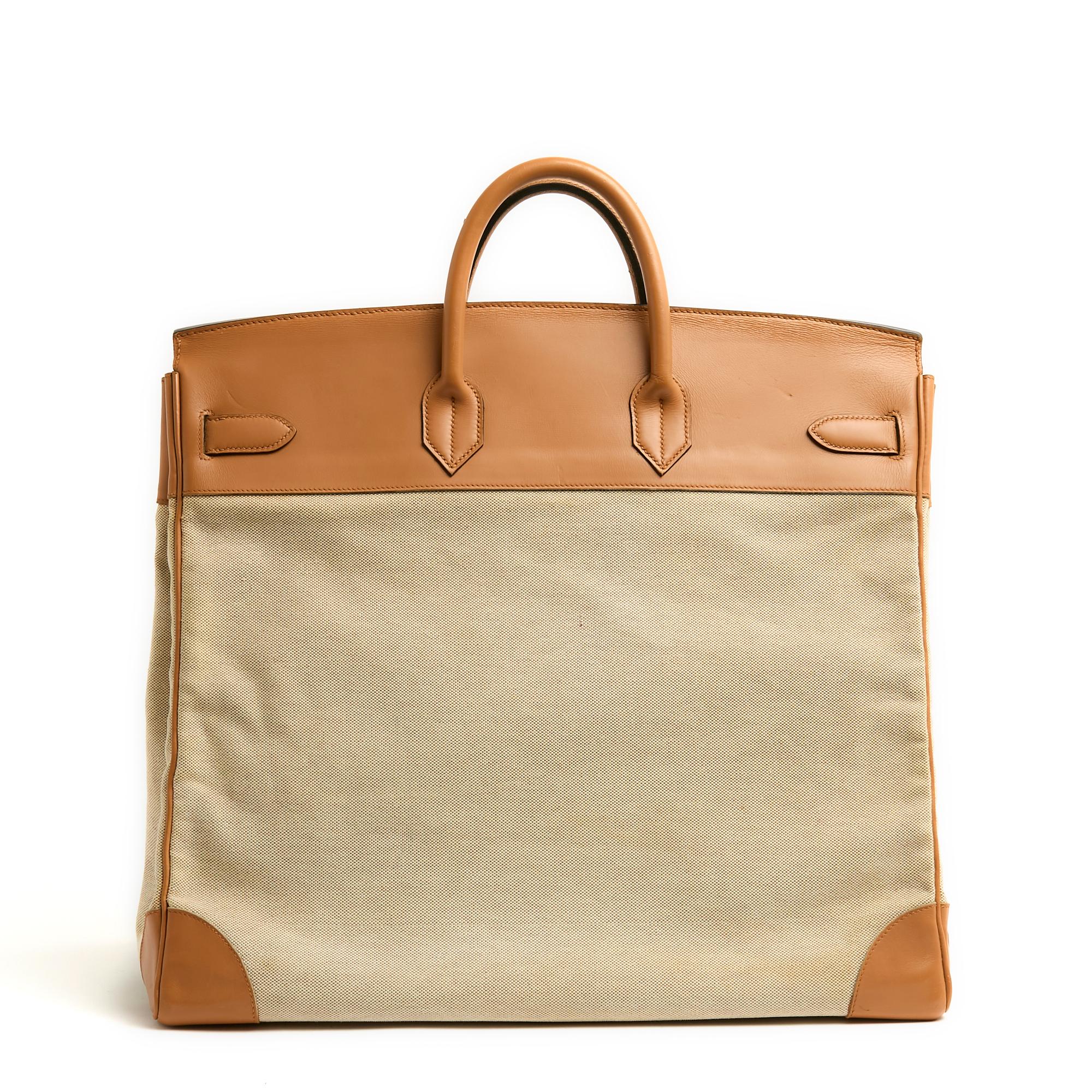 Beige 1985 Hermes HAC Sac Voyage Haut a courroies 50 Travel Bag