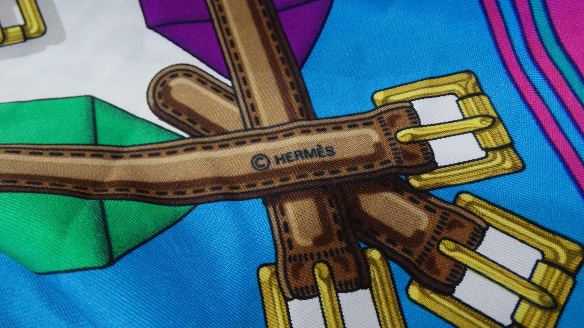 1985 Hermes 'Les Sangles' J. Metz Printed Silk Scarf 8