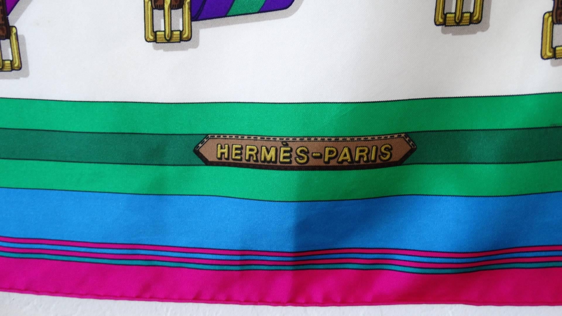 1985 Hermes 'Les Sangles' J. Metz Printed Silk Scarf In Good Condition In Scottsdale, AZ