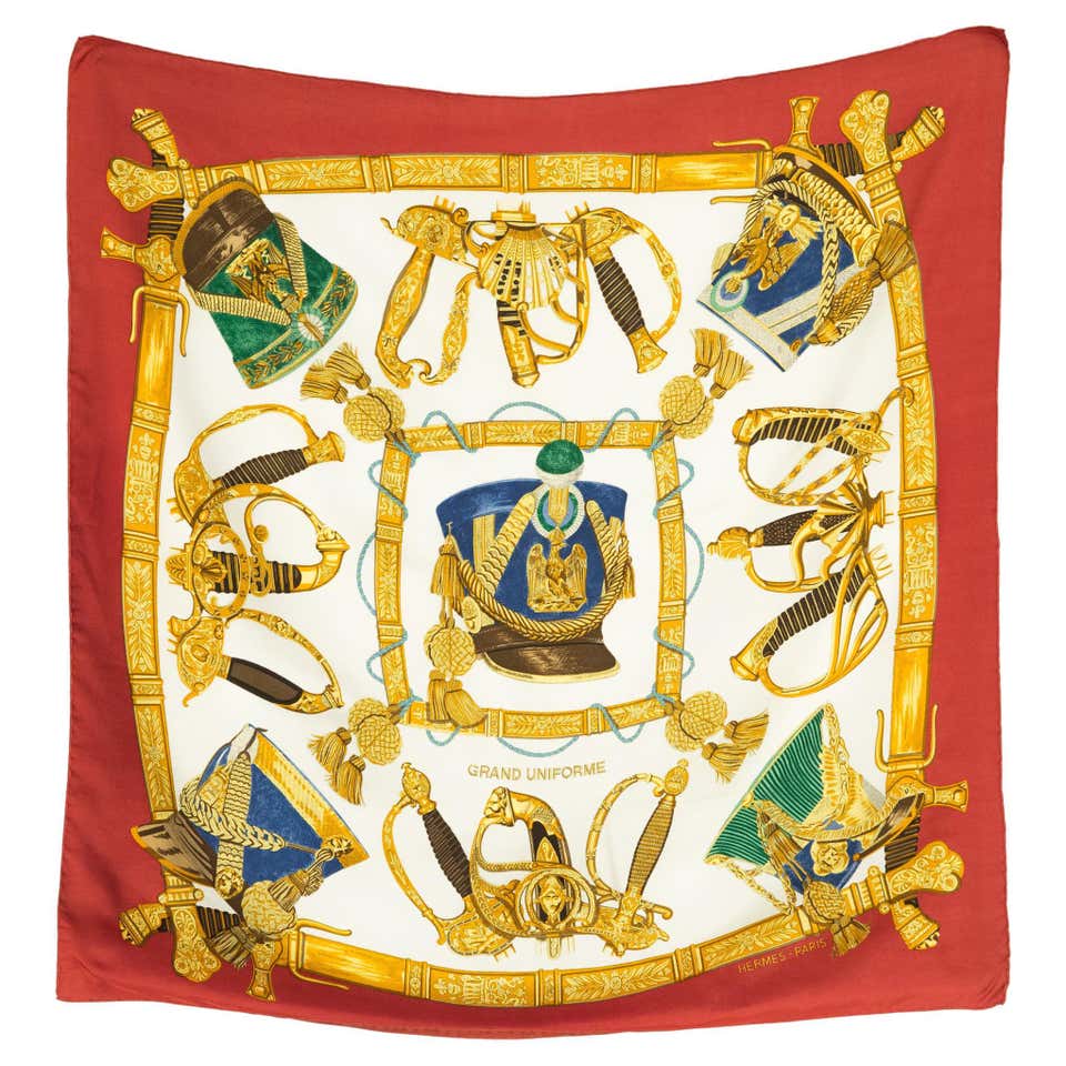 Hermes 1964 Red Etriers by F.de la Perriere Silk Scarf For Sale at 1stDibs