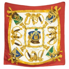 Vintage 1985 Hermes Red Grand Uniforme by Joachim Metz Silk Scarf