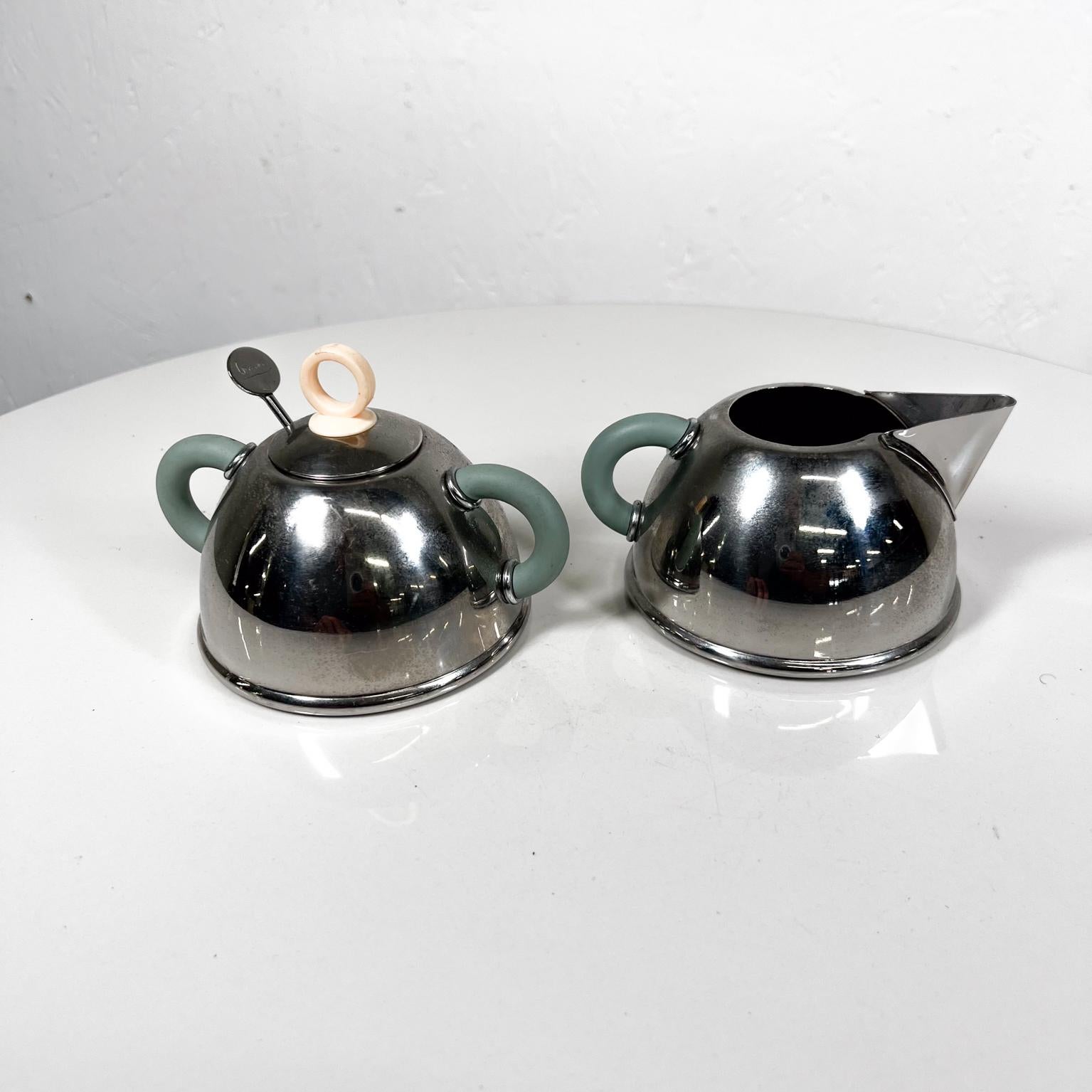 Stainless Steel 1985 Iconic Alessi Sugar Bowl + Creamer designed by Michael Graves For Sale