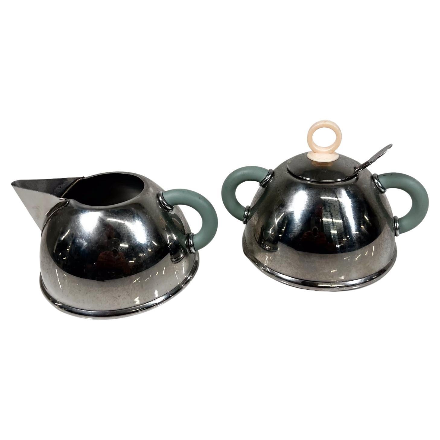 1985 Iconic Alessi Sugar Bowl + Creamer designed by Michael Graves For Sale