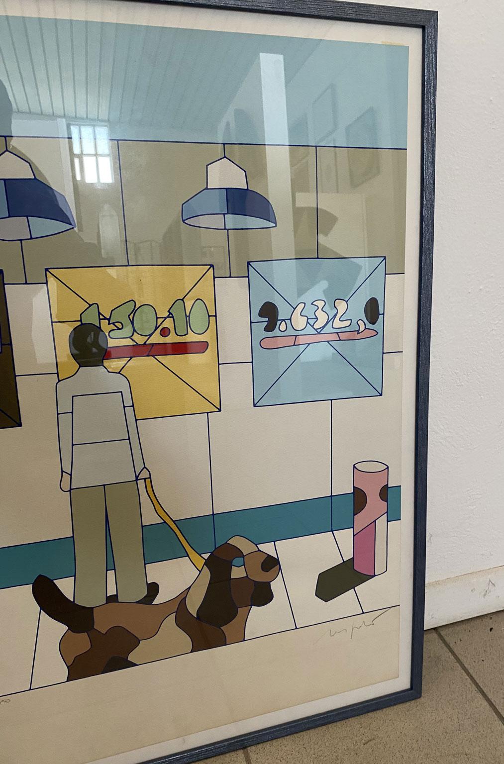 1985 Italien Pop Art Mehrfarbiger Druck von Ugo Nespolo im Zustand „Gut“ im Angebot in Brescia, IT