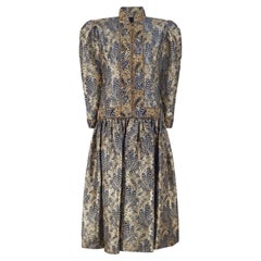 1985 Jean-Louis Scherrer Haute Couture Gold Paisley Dress and Shoes
