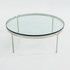 1985 Nicos Zographos TA.35.42G Round Coffee Table in Polished Steel w/ Glass Top