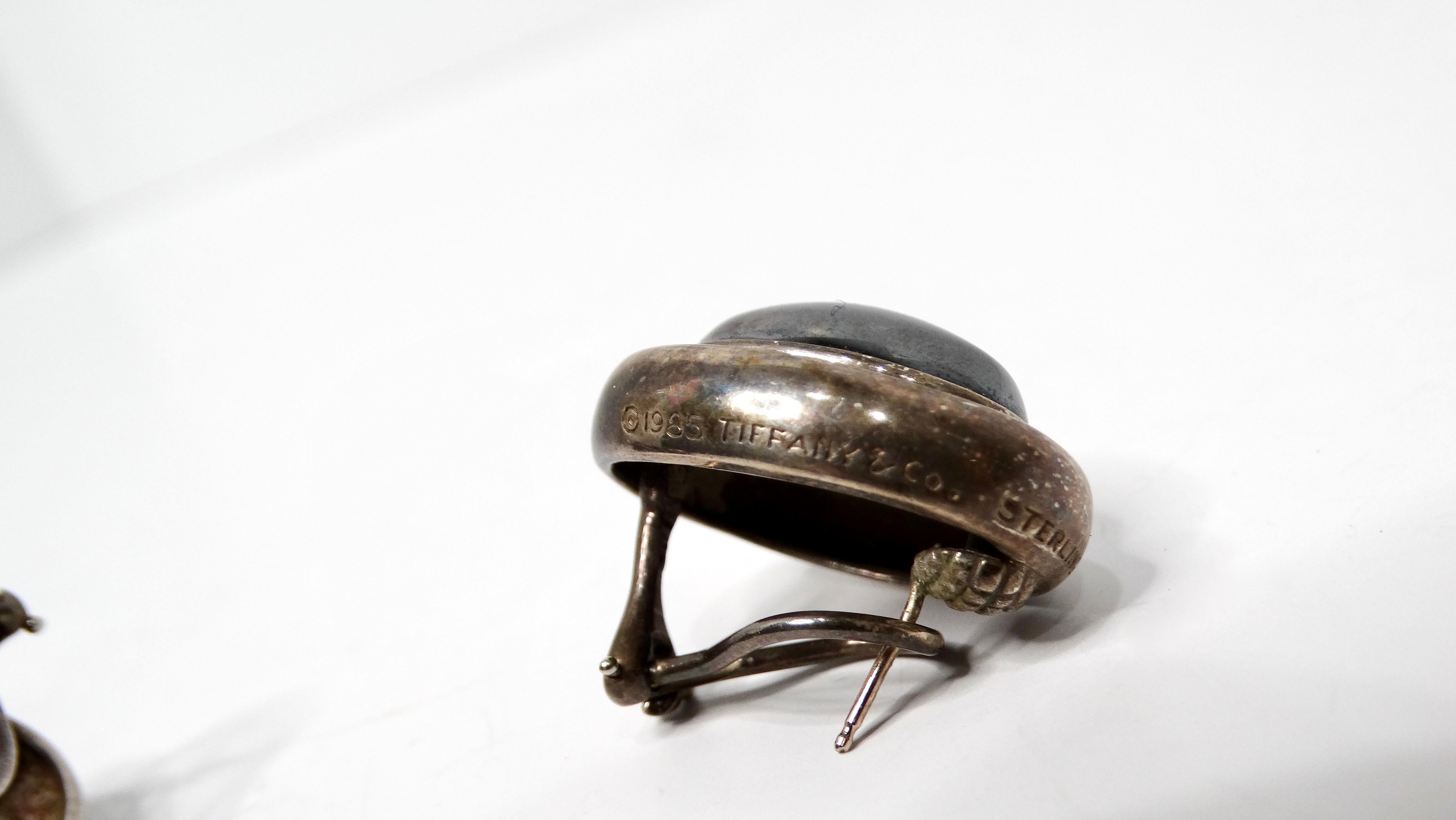 1985 Paloma Picasso for Tiffany & Co. Hematite Sterling Silver Oval Earrings In Fair Condition For Sale In Scottsdale, AZ