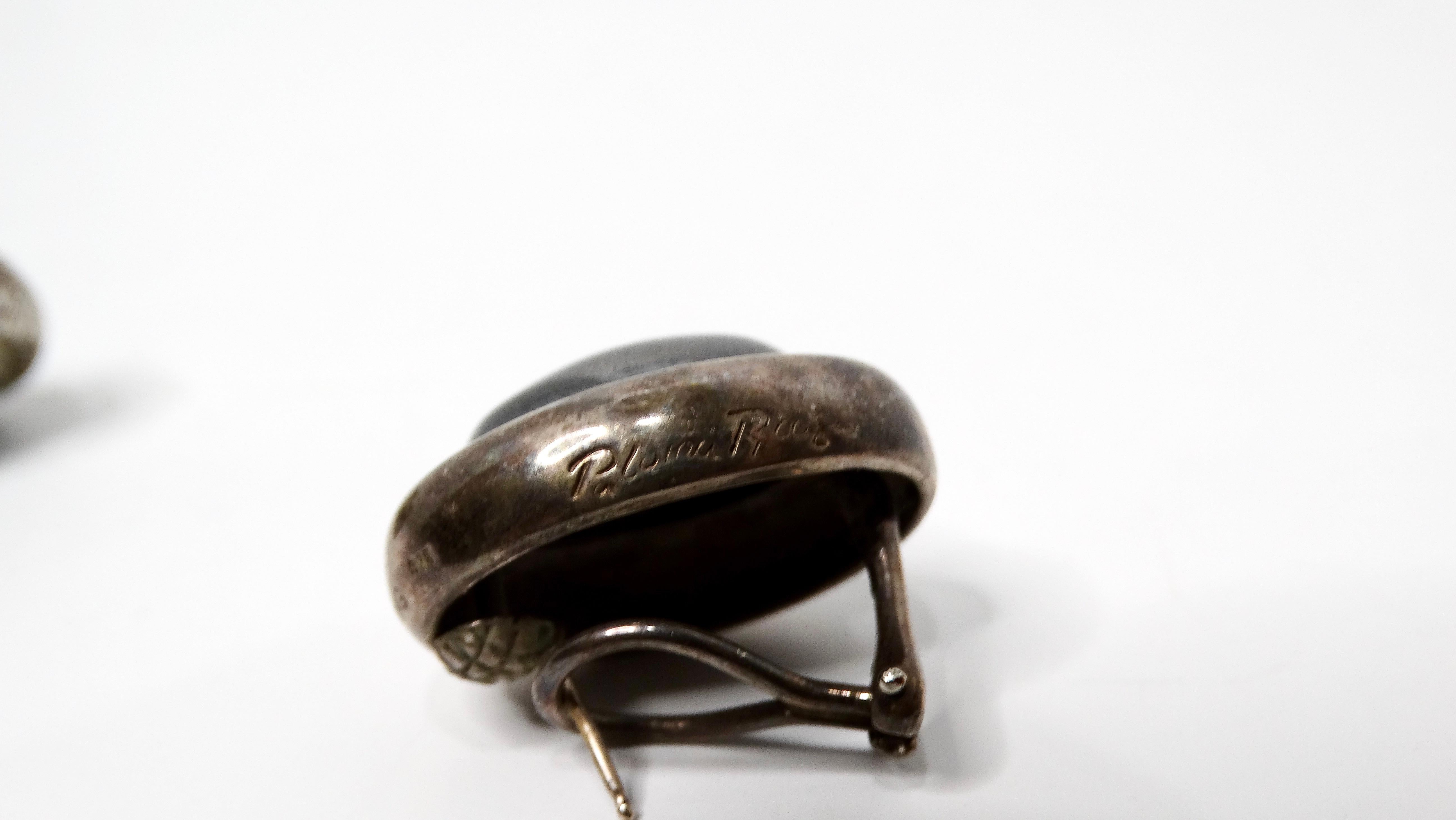 Women's 1985 Paloma Picasso for Tiffany & Co. Hematite Sterling Silver Oval Earrings For Sale