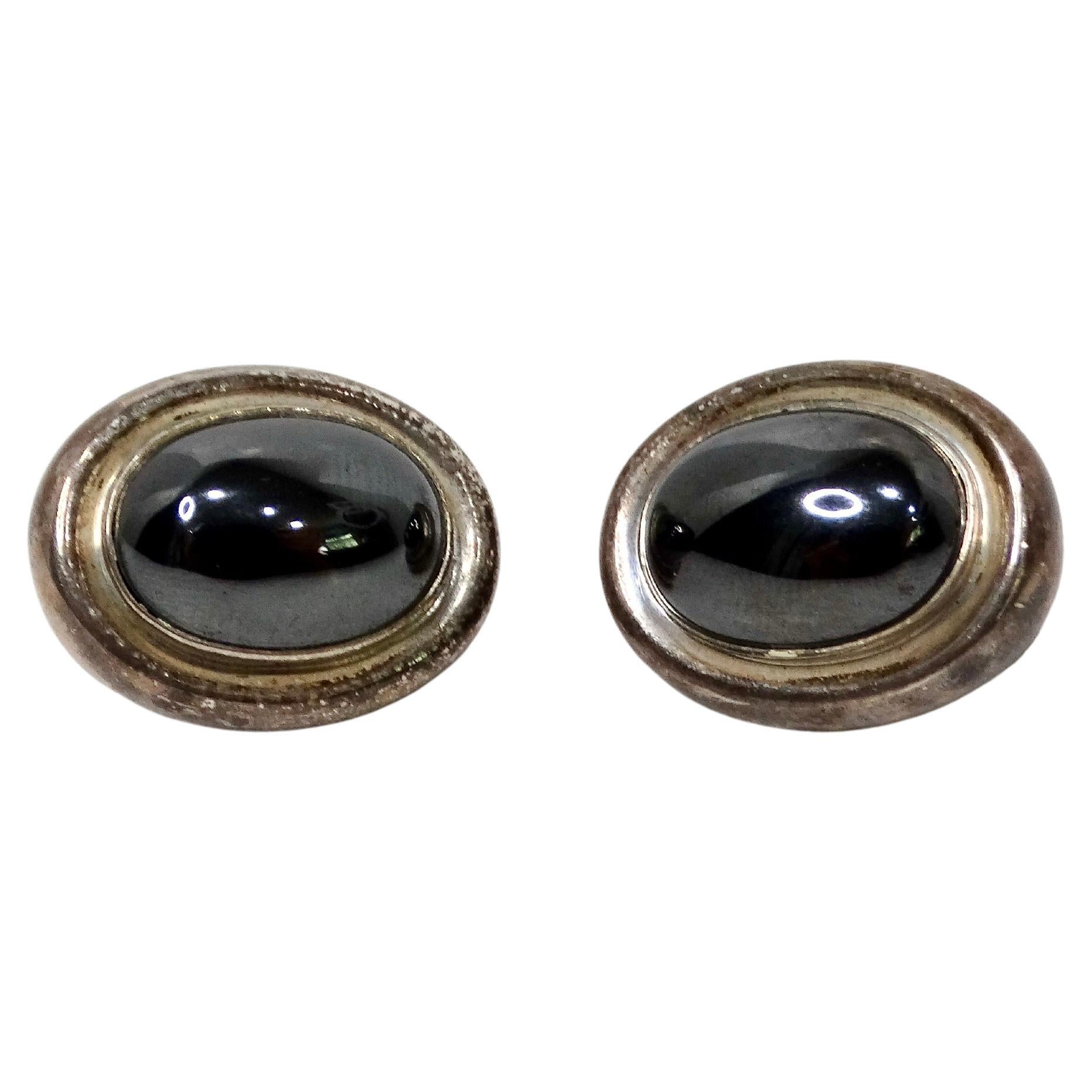1985 Paloma Picasso for Tiffany & Co. Hematite Sterling Silver Oval Earrings
