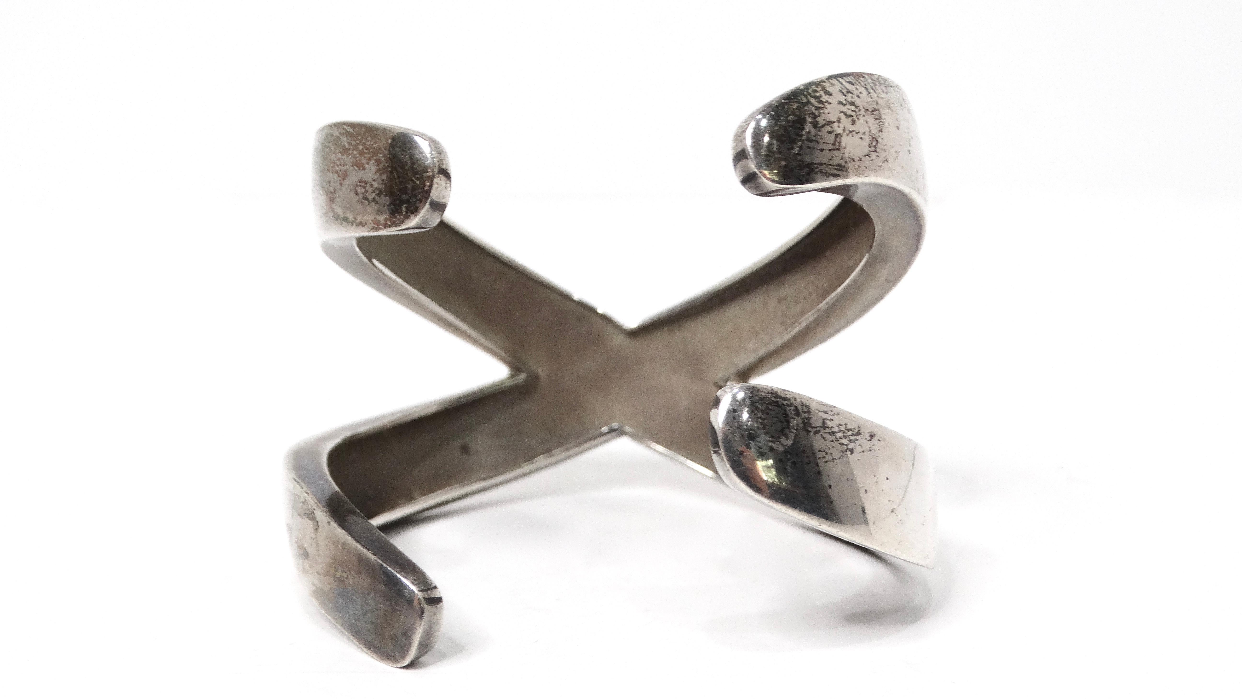 1985 Paloma Picasso for Tiffany & Co. Sterling Silver Graffiti X Cuff Bracelet In Good Condition For Sale In Scottsdale, AZ