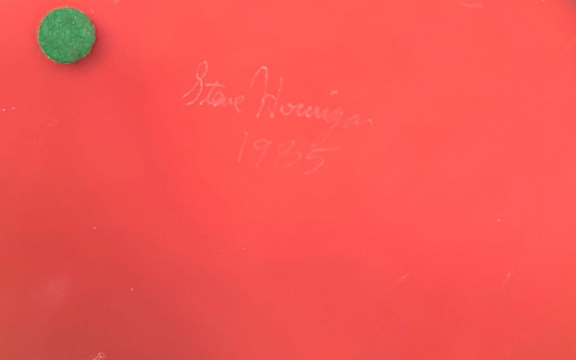 Vetro artistico 1985 Vaso astratto in vetro soffiato a mano postmoderno firmato Steve Hourigan in vendita