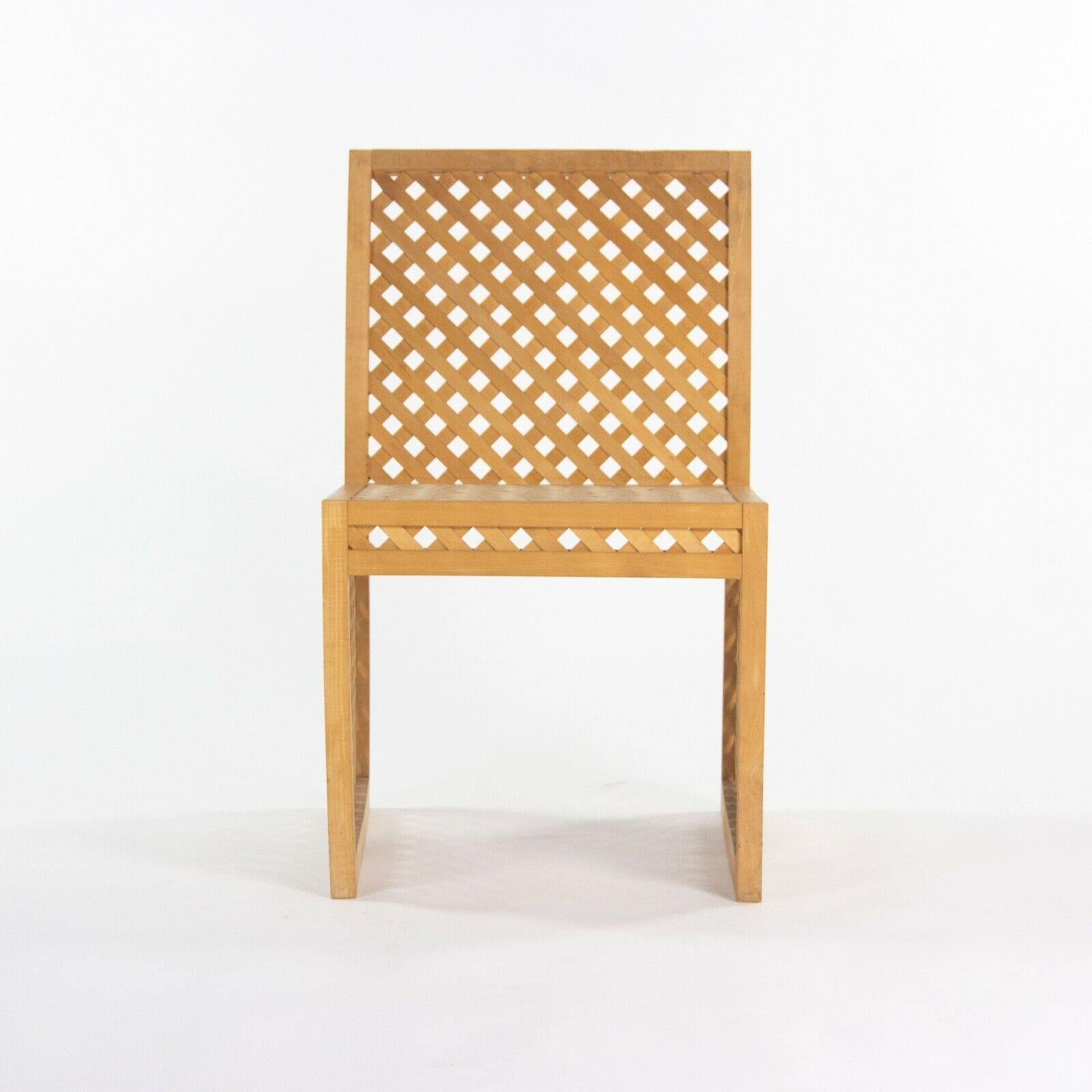 Listed for sale is a Richard Schultz Wooden Outdoor Collection dining chair prototype, dating to circa 1985. This is a marvelous and rare example. The frame is in very good shape with some light wear. The chair is constructed from woven wood strips