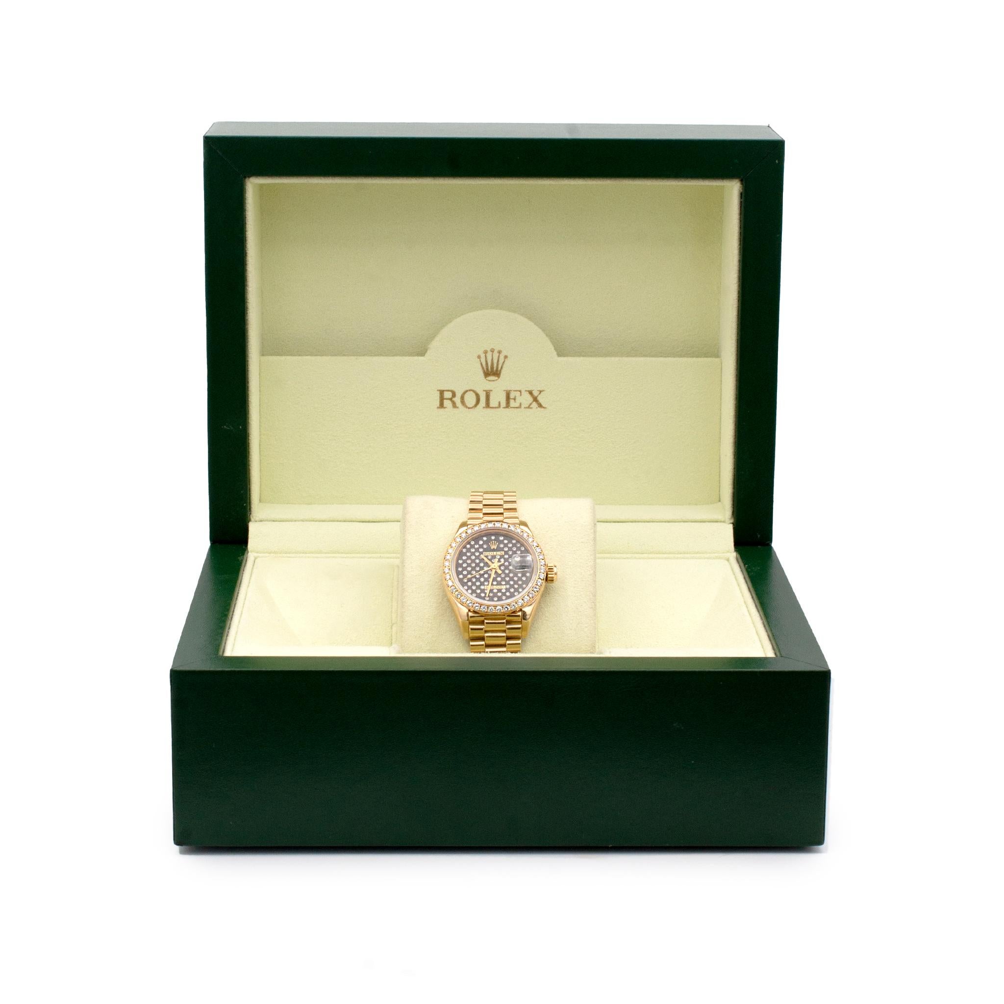1985 Rolex Datejust 26MM 69138 Präsident Schwarzer Diamant 18K Gelbgold Uhr 2