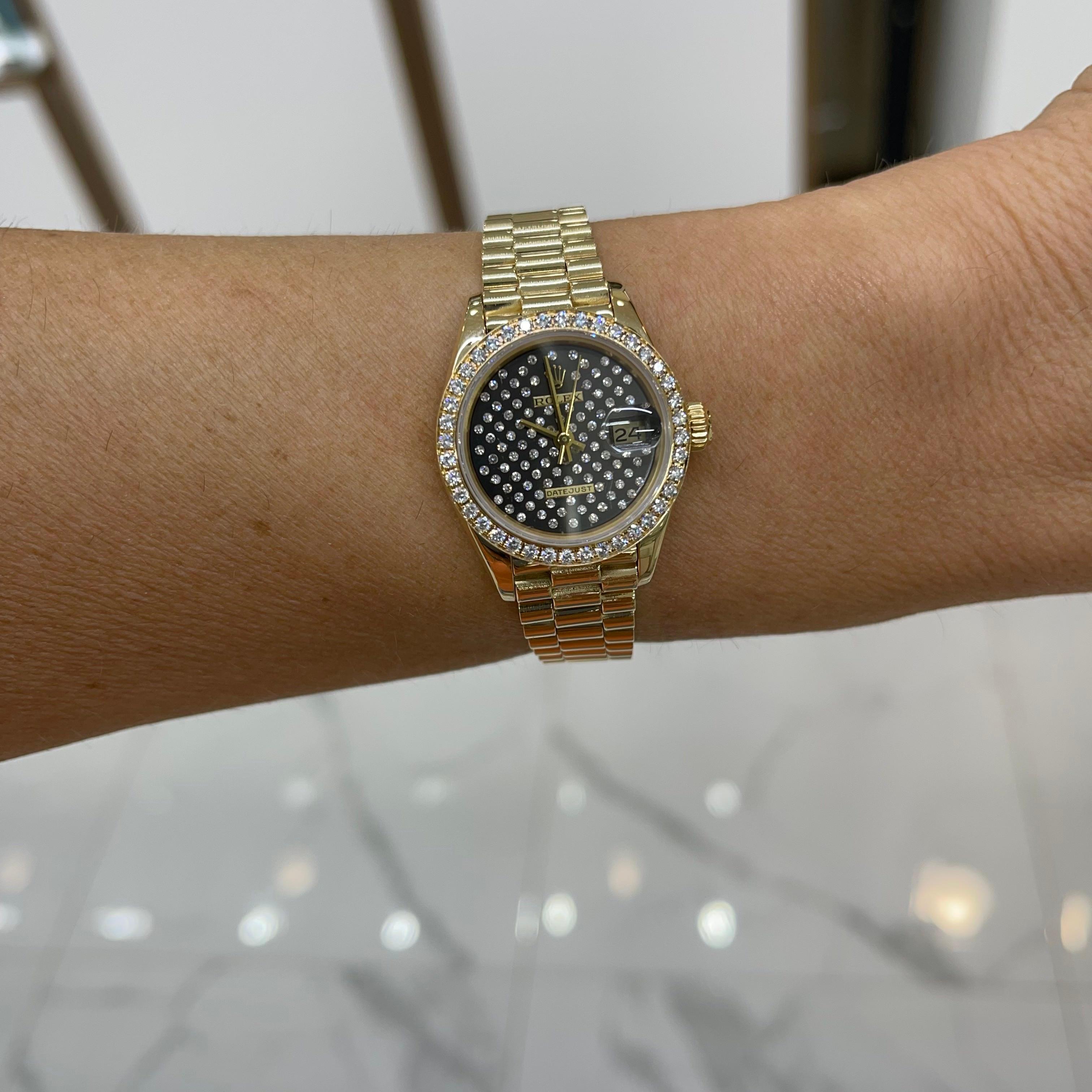 1985 Rolex Datejust 26MM 69138 Präsident Schwarzer Diamant 18K Gelbgold Uhr 3