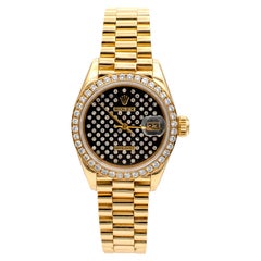1985 Rolex Datejust 26MM 69138 Präsident Schwarzer Diamant 18K Gelbgold Uhr