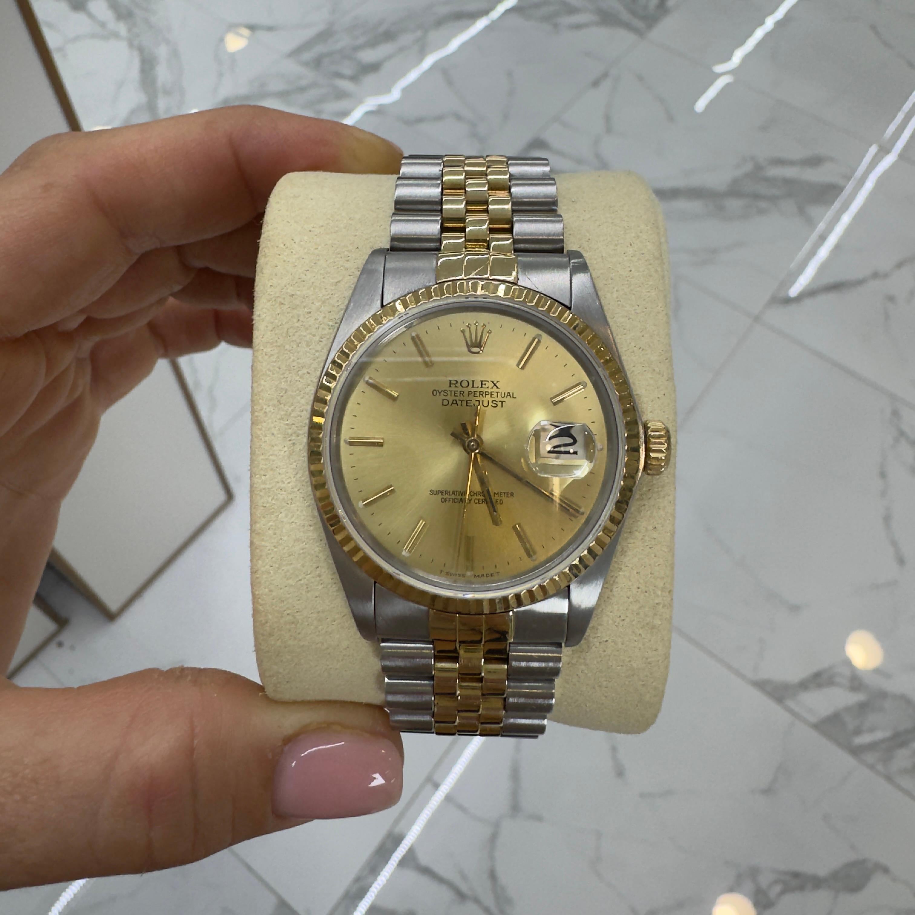 1985 Rolex Datejust 36MM 16013 Champagne Jubilee 18K Yellow Gold & Steel Watch 4
