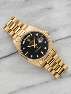 1985 Rolex Day-Date 36 18K YG 18038 Auto Black Diamond Dial 36mm 127g