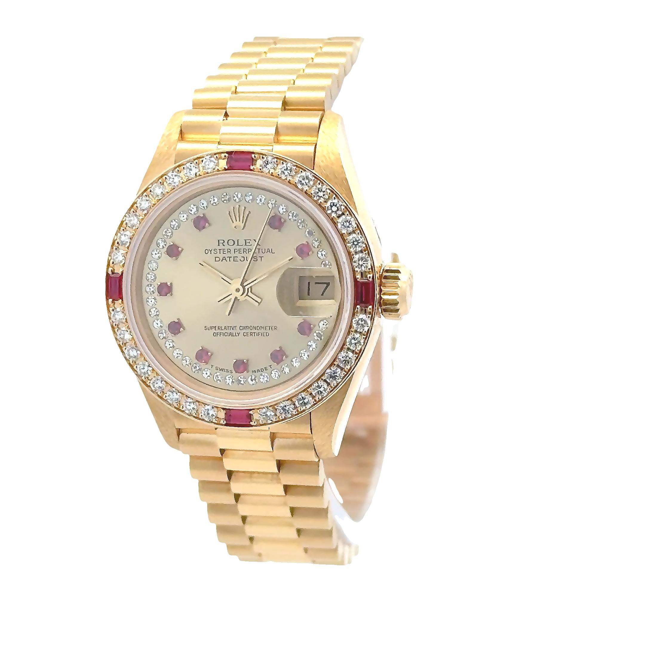 Contemporain 1985 Rolex Lady-Datejust Montre-bracelet en or jaune 18 carats Ref : 69068 en vente