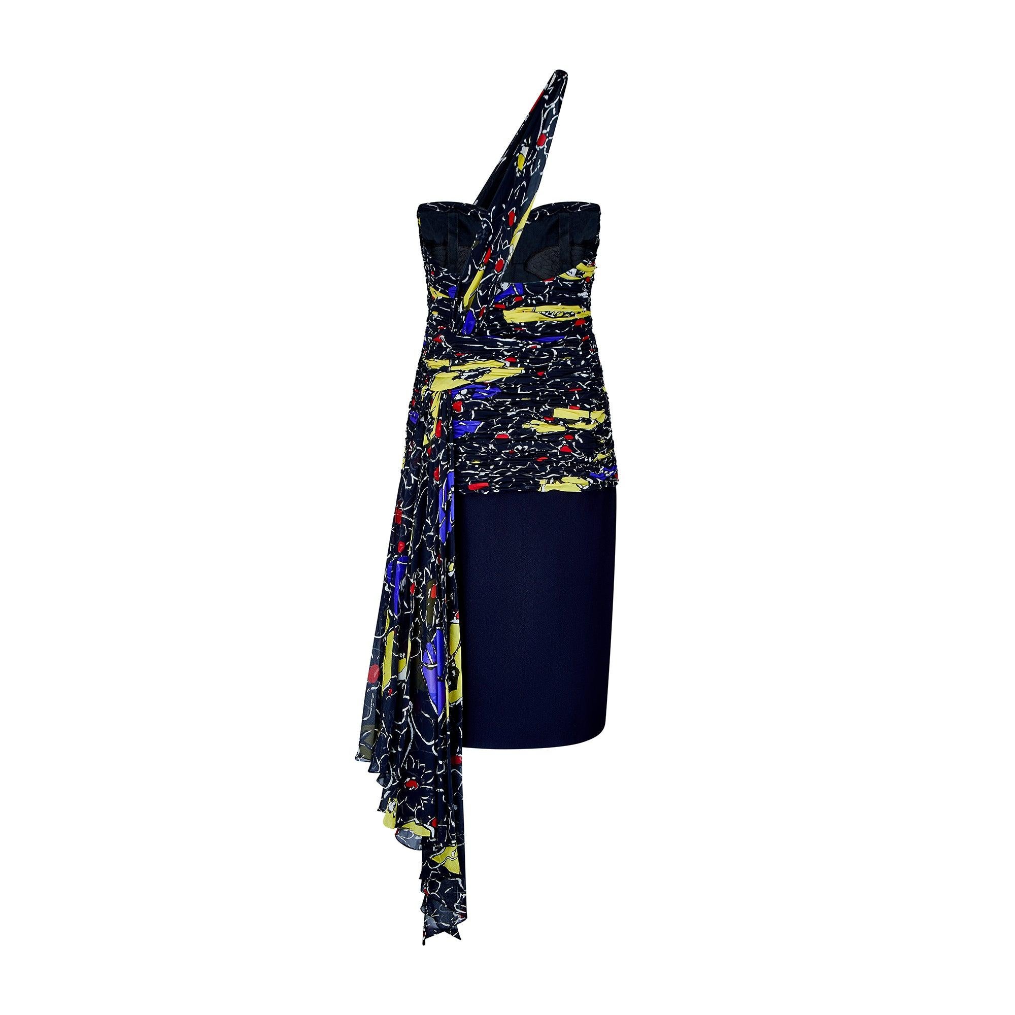 Black 1985 Runway Documented Valentino Strapless Silk and Crepe Dress For Sale