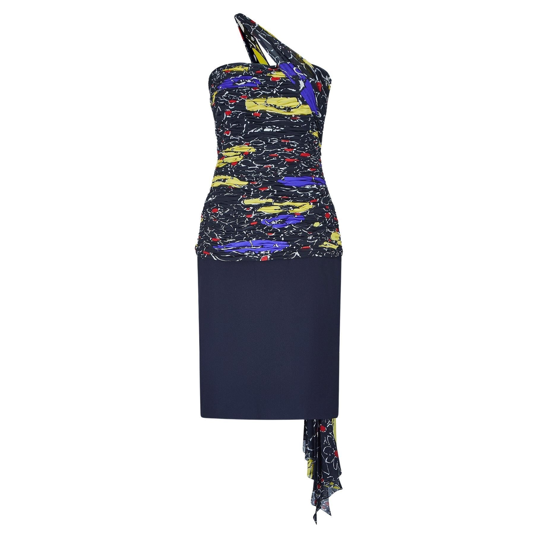 1985 Runway Documented Valentino Strapless Silk and Crepe Dress For Sale