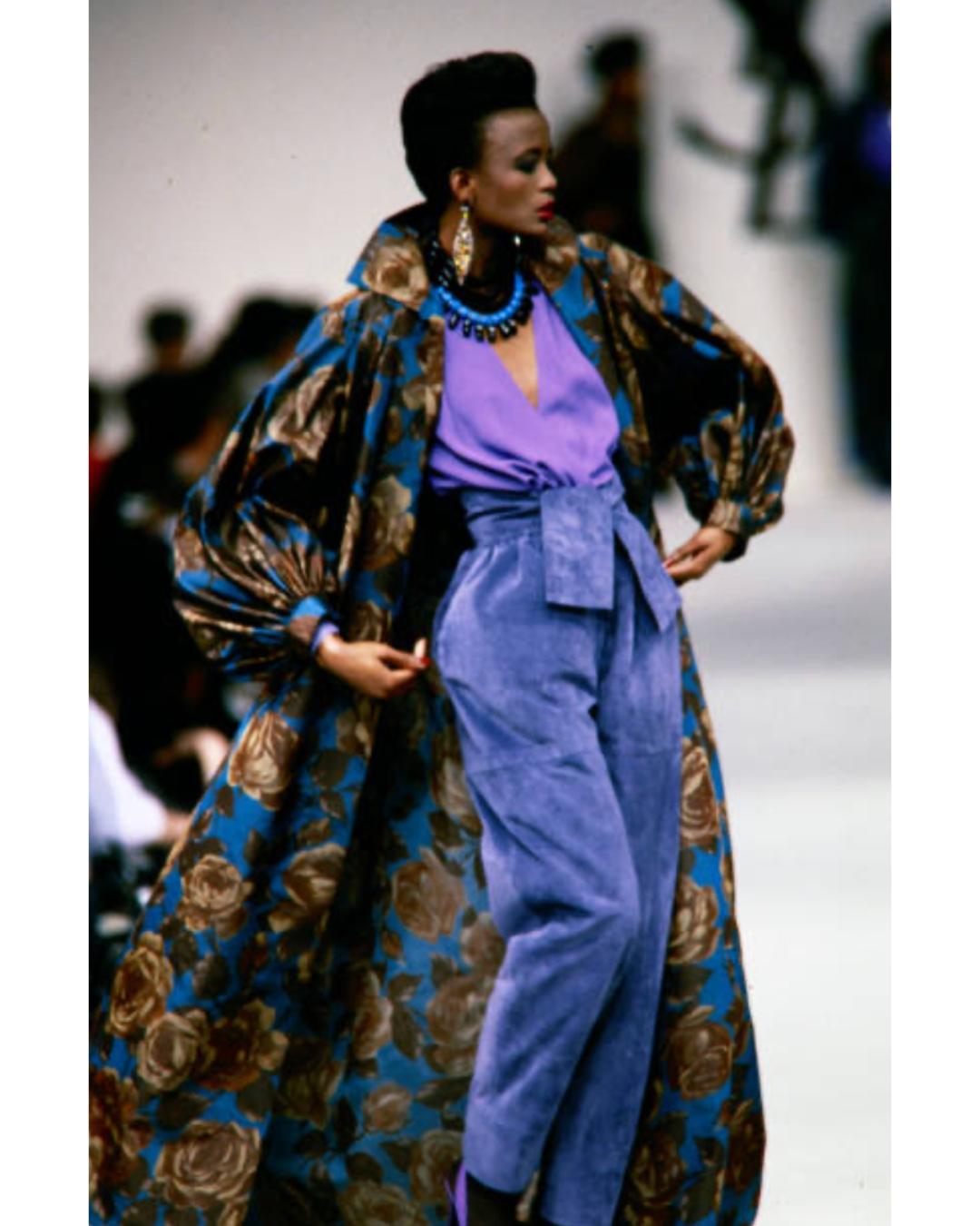 1985 Saint Laurent Runway Documented Grey Leather Trousers For Sale 1