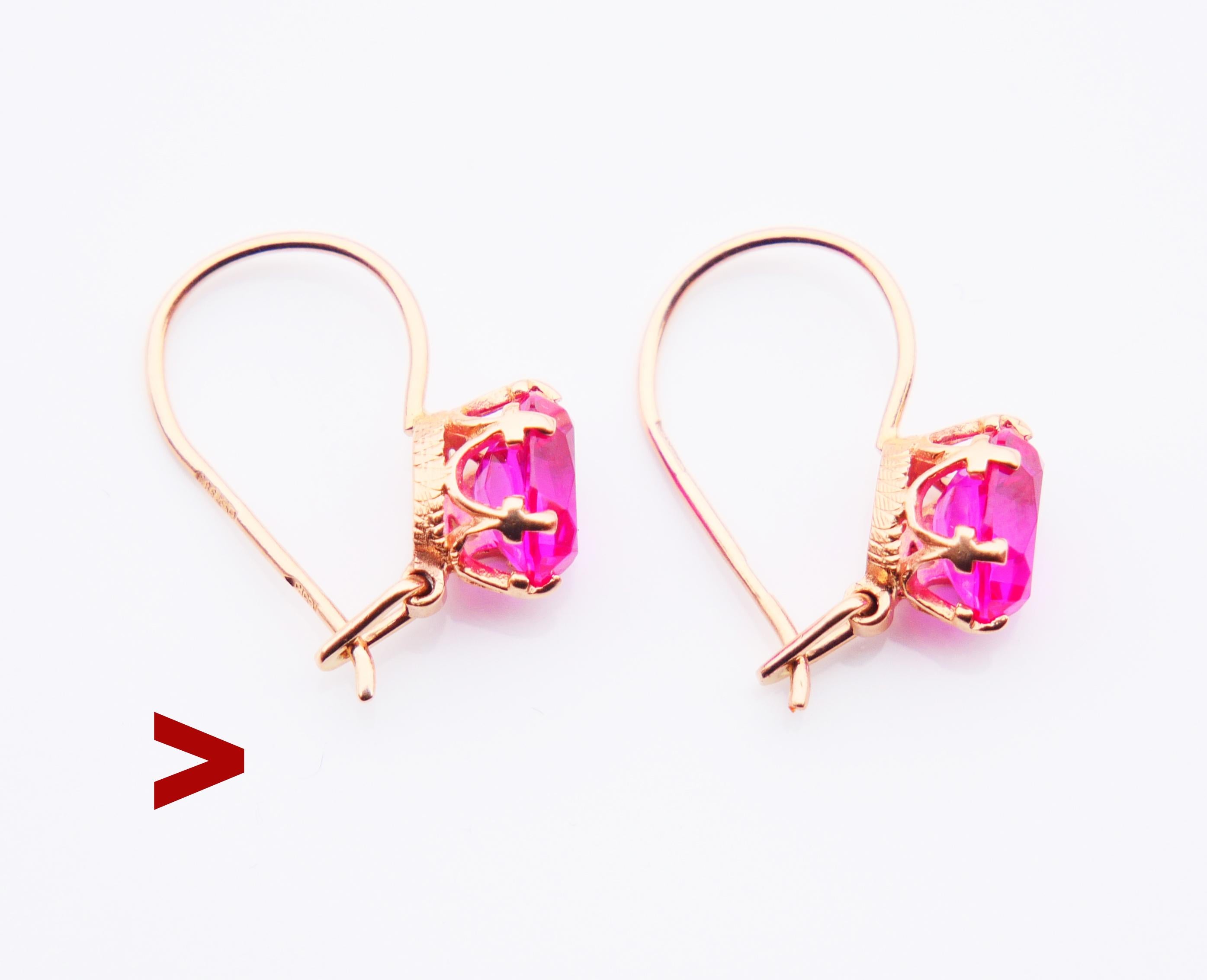Russian Revival 1985 Soviet Union Odessa Dangle Earrings Ruby solid 583 /14K Rose Gold /2.2gr For Sale