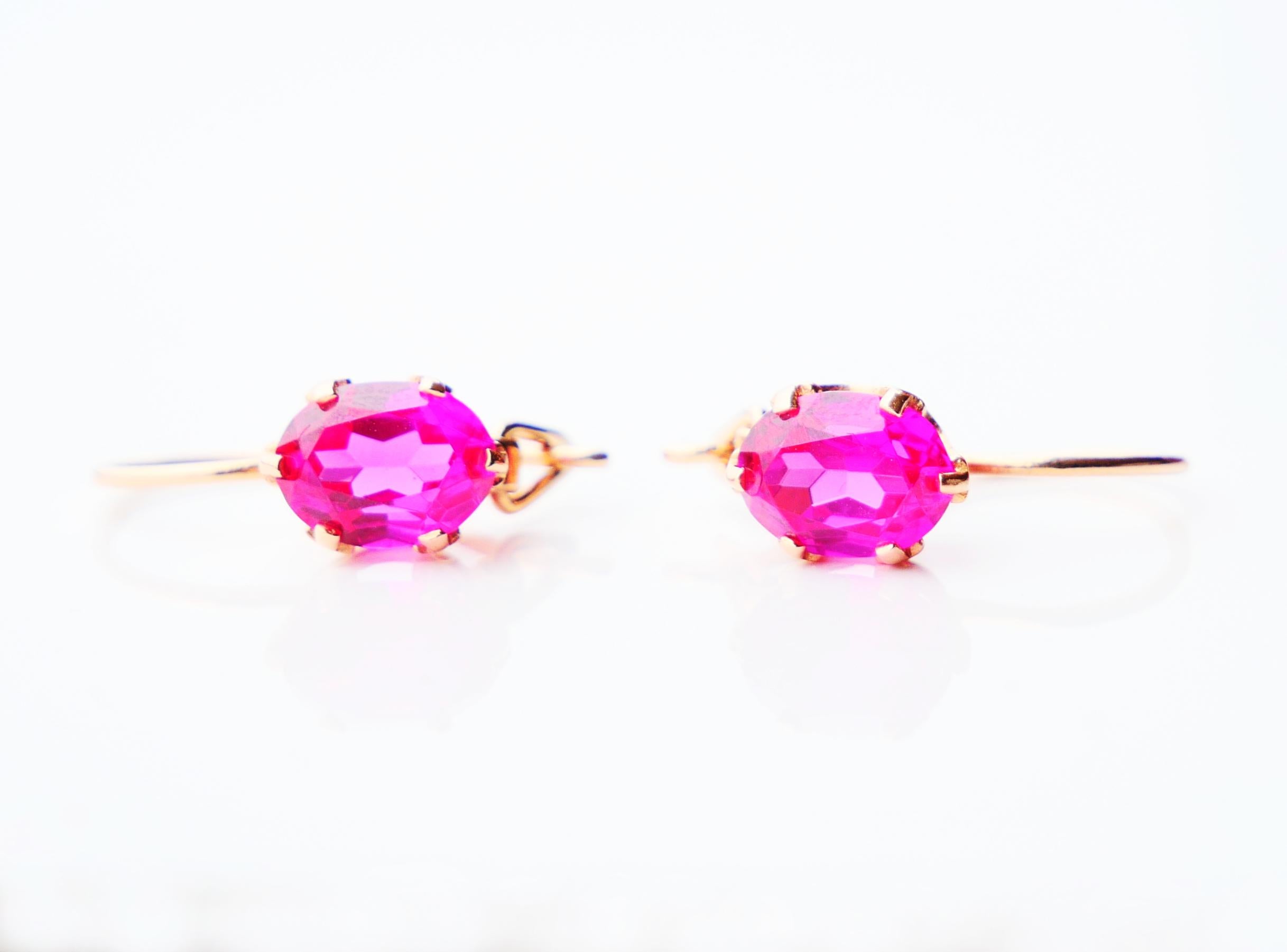 Oval Cut 1985 Soviet Union Odessa Dangle Earrings Ruby solid 583 /14K Rose Gold /2.2gr For Sale