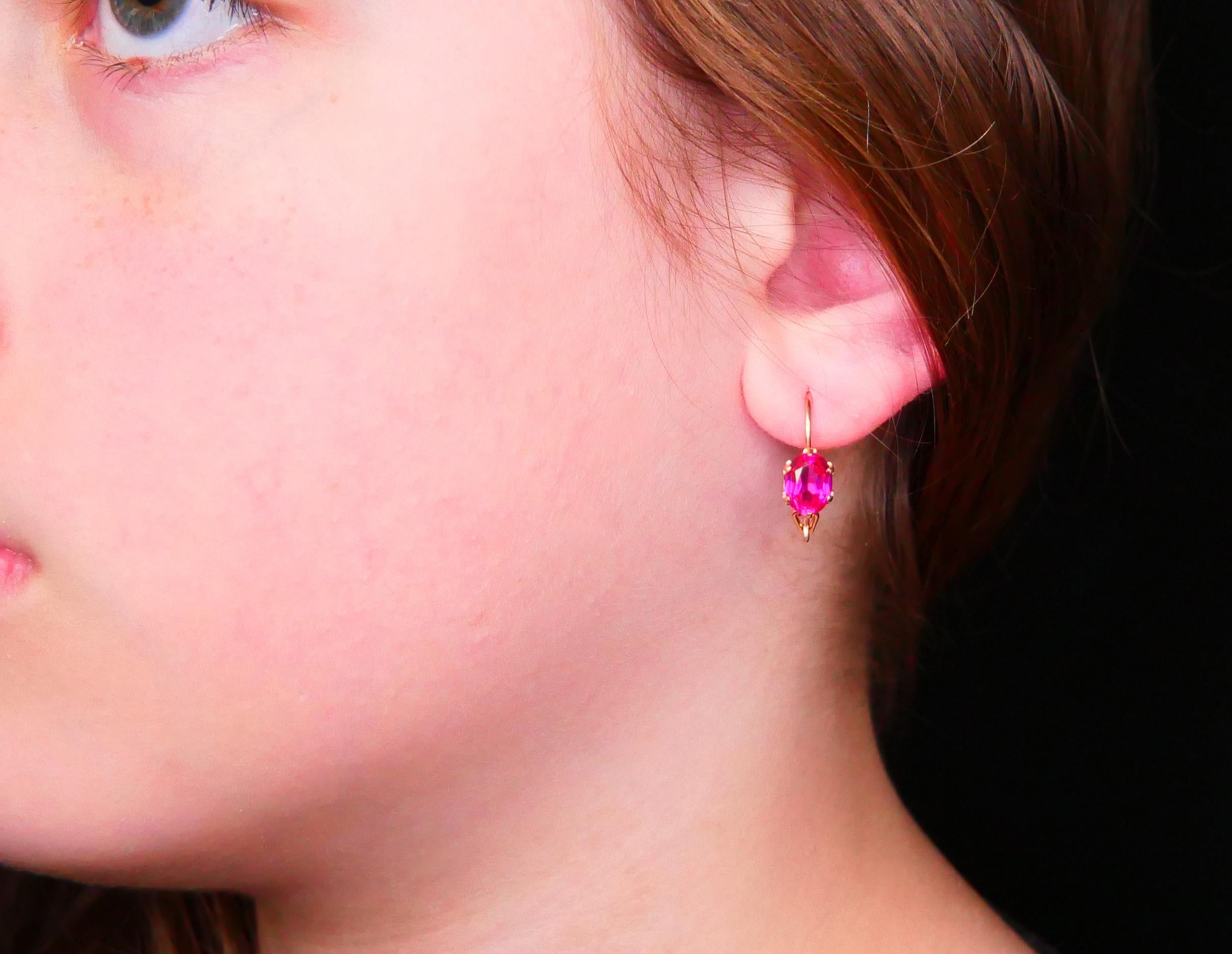 1985 Soviet Union Odessa Dangle Earrings Ruby solid 583 /14K Rose Gold /2.2gr For Sale 1