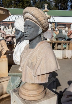 1985 Spanish Hand Carved 2-Tone Brown Limestone & Belgium Black Marble Moor Bust