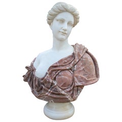 1985 Busto de mujer romano español tallado a mano en mármol blanco de Macael y rojo de Alicante
