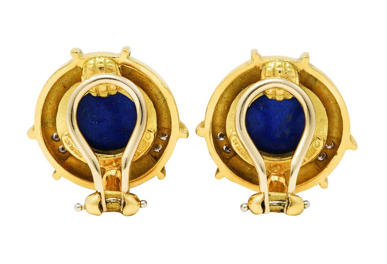 Contemporary 1985 Tiffany & Co. Diamond Lapis Lazuli 18 Karat Yellow Gold Ear-Clip Earrings