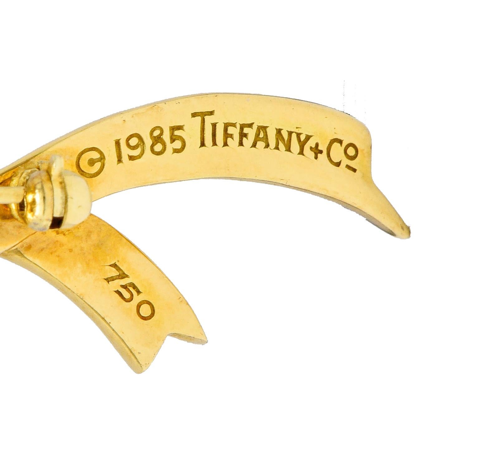 Contemporary 1985 Tiffany & Co. Vintage 18 Karat Gold Ribboned Bow Brooch
