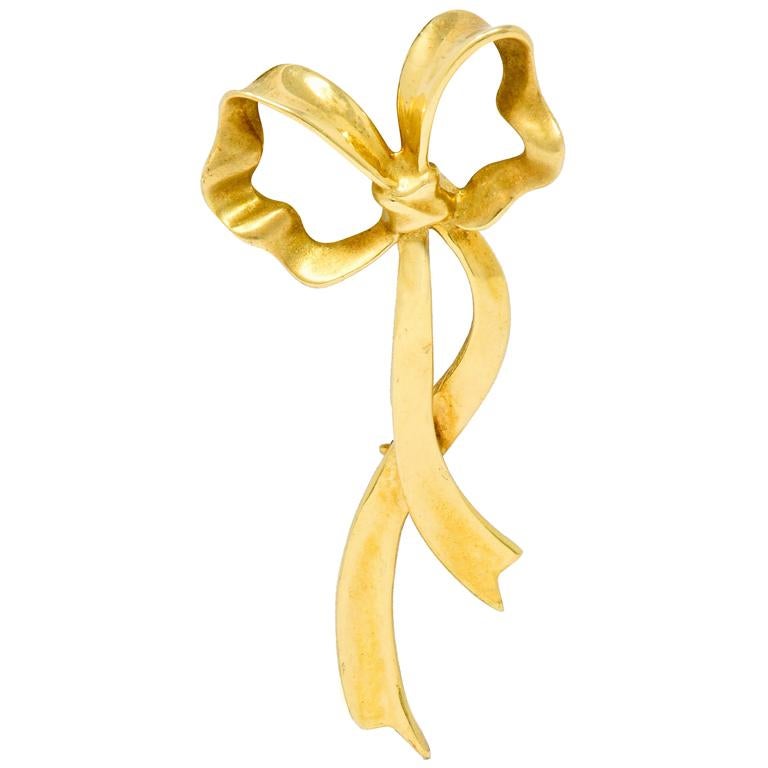 1985 Tiffany & Co. Vintage 18 Karat Gold Ribboned Bow Brooch