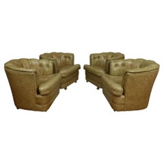 1985 Chaises à baignoire en cuir capitonné, ensemble de 4