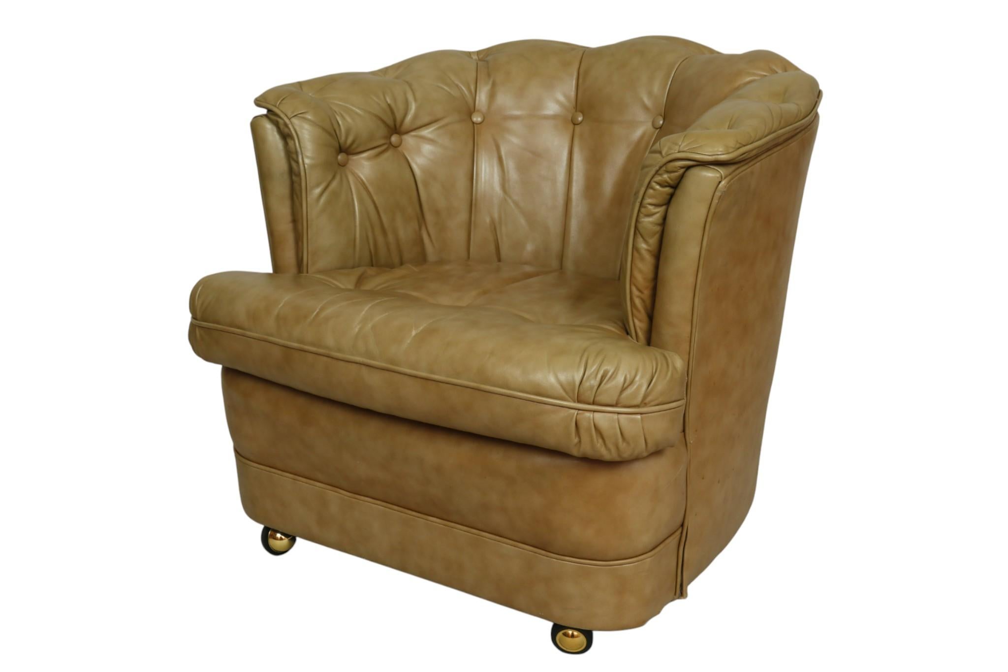 Americano 1985 Sedie da vasca in pelle con inserti, set da 4 in vendita