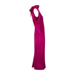 1985 Ungaro Runway Fuchsia Pink Polka Dot Silk Satin Dress