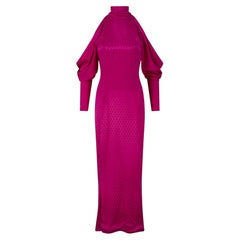 1985 Ungaro Runway Fuchsia Pink Polka Dot Silk Satin Dress