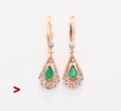 1985 USSR Orecchini georgiani naturali 1ctw smeraldi diamanti oro massiccio 14K/ 4.5gr