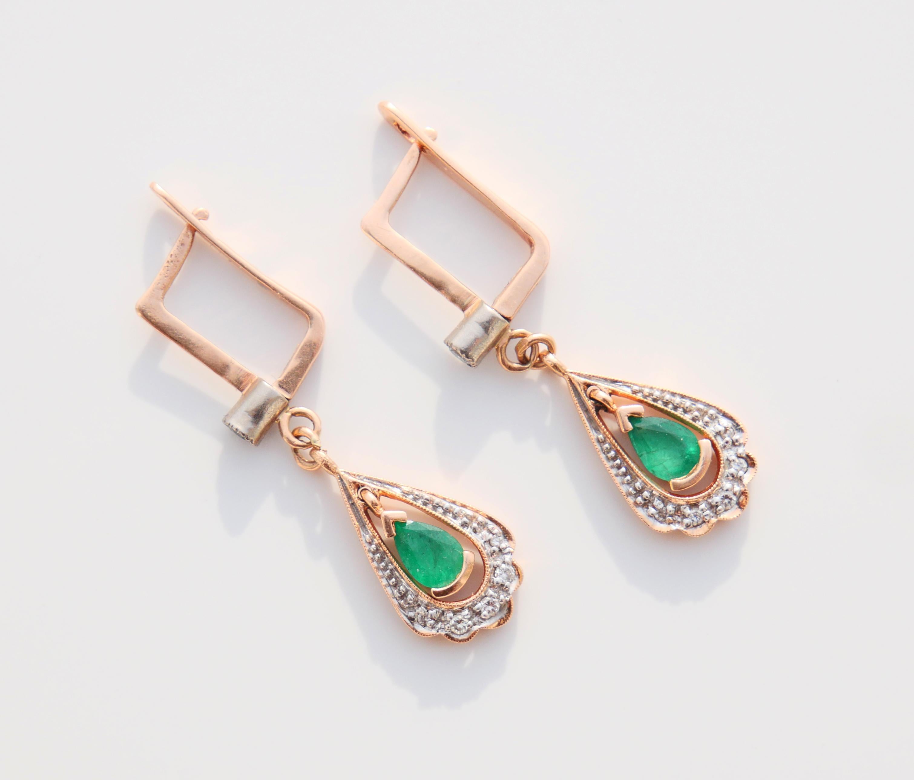 1985 UdSSR Georgische Ohrringe natürliche 1ctw Smaragde Diamanten massiv 14K Gold/ 4.5gr (Art déco) im Angebot