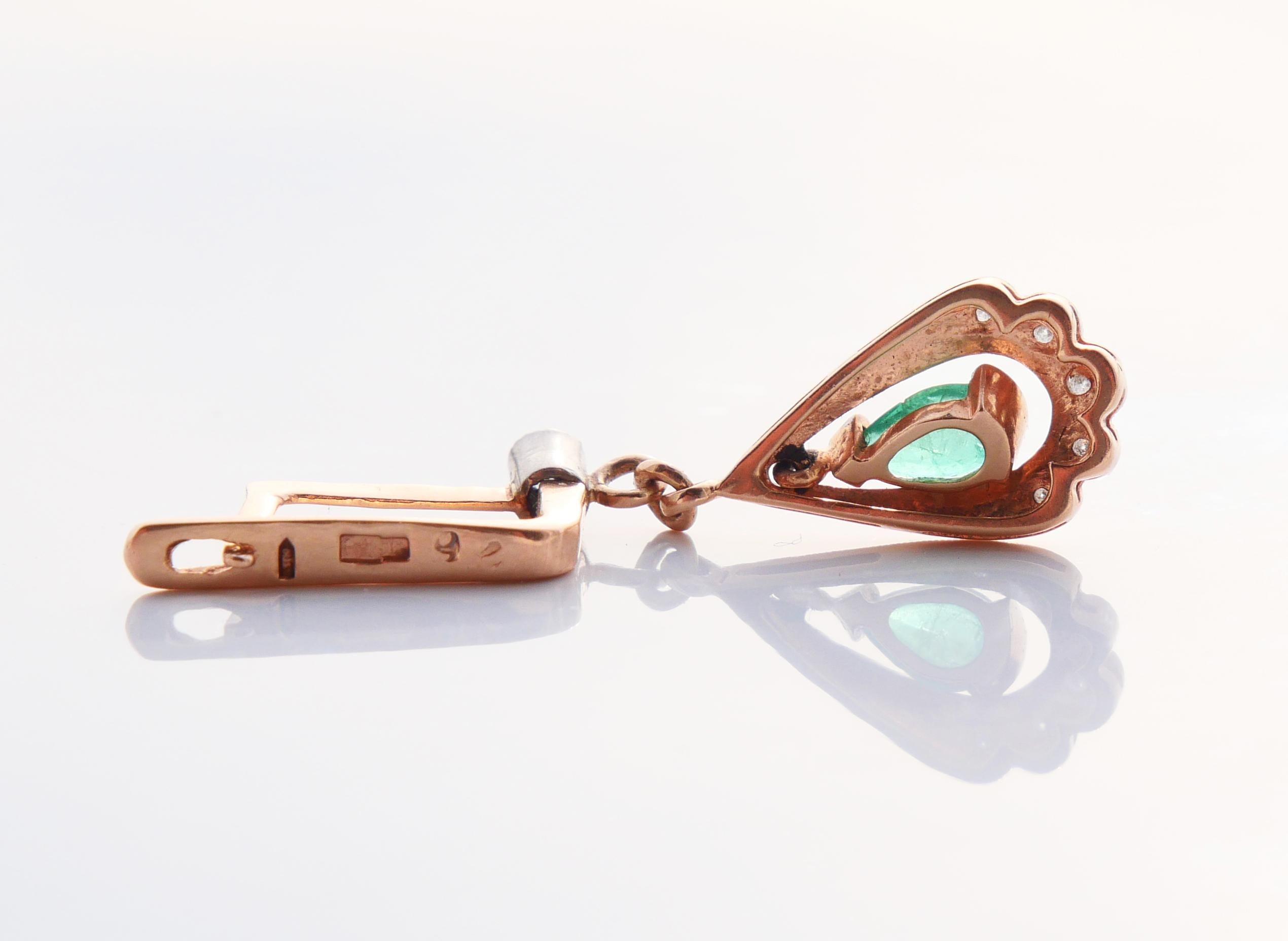 1985 UdSSR Georgische Ohrringe natürliche 1ctw Smaragde Diamanten massiv 14K Gold/ 4.5gr im Angebot 3