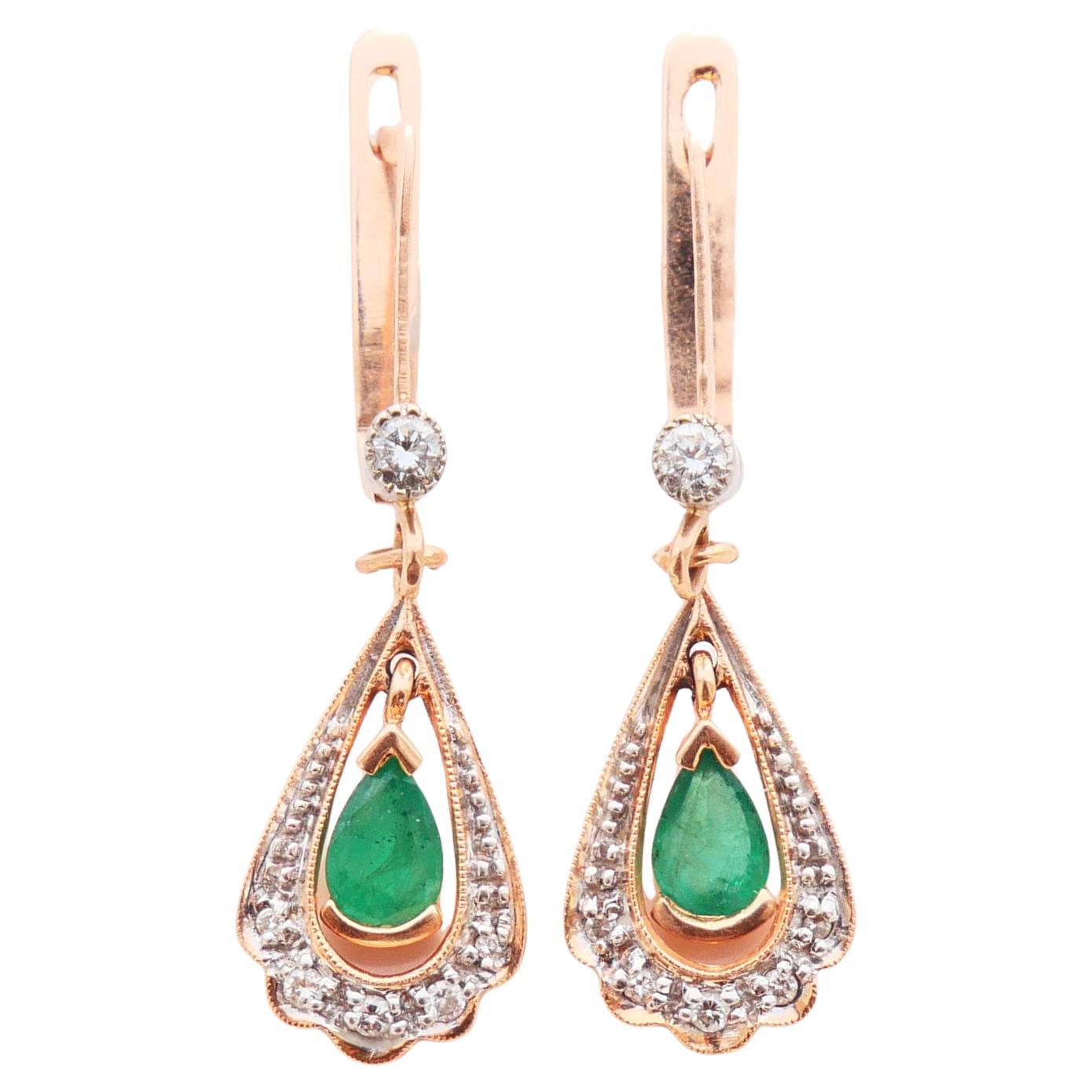 1985 USSR Orecchini georgiani naturali 1ctw smeraldi diamanti oro massiccio 14K/ 4.5gr